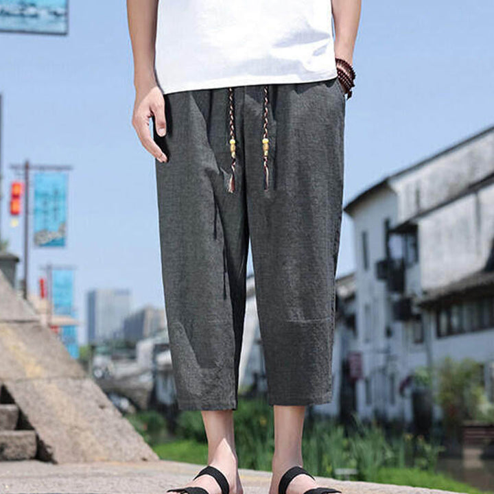 Buddha Stonesカジュアル織りビーズウエストロープメンズ7-8丈スパンデックスパンツ ポケット付き - image 5