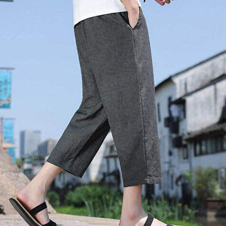 Buddha Stonesカジュアル織りビーズウエストロープメンズ7-8丈スパンデックスパンツ ポケット付き - image 3