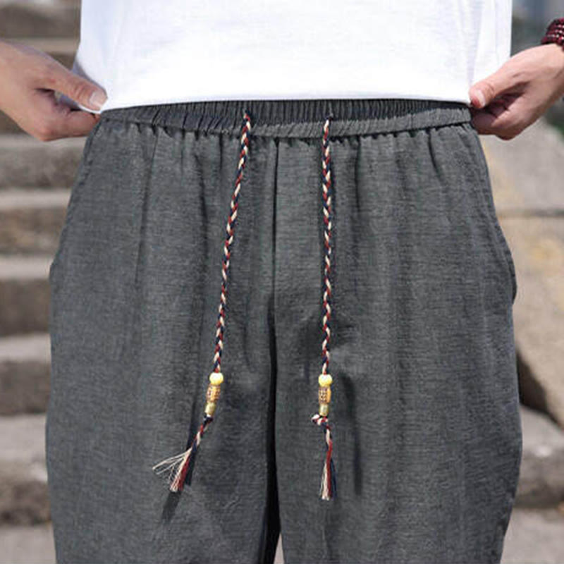 Buddha Stonesカジュアル織りビーズウエストロープメンズ7-8丈スパンデックスパンツ ポケット付き - image 9