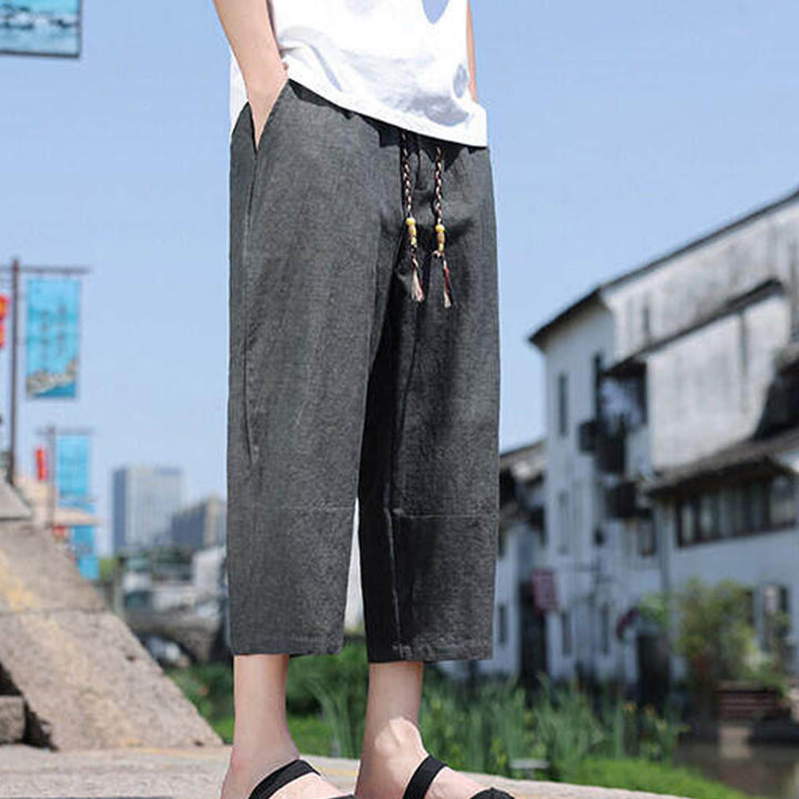 Buddha Stonesカジュアル織りビーズウエストロープメンズ7-8丈スパンデックスパンツ ポケット付き - image 9