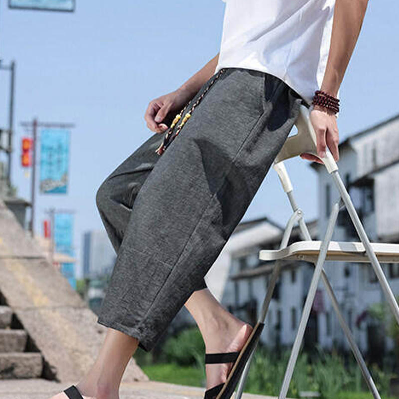 Buddha Stonesカジュアル織りビーズウエストロープメンズ7-8丈スパンデックスパンツ ポケット付き - image 8