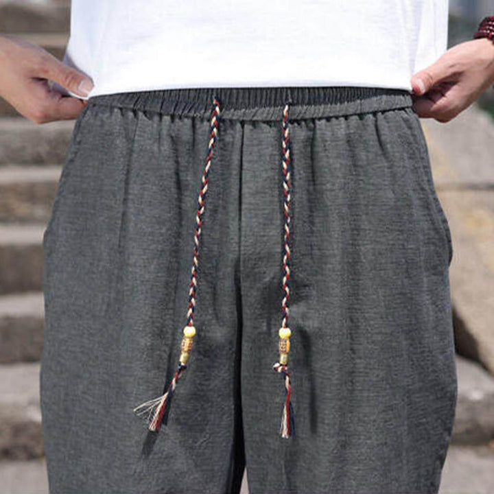Buddha Stonesカジュアル織りビーズウエストロープメンズ7-8丈スパンデックスパンツ ポケット付き - image 10
