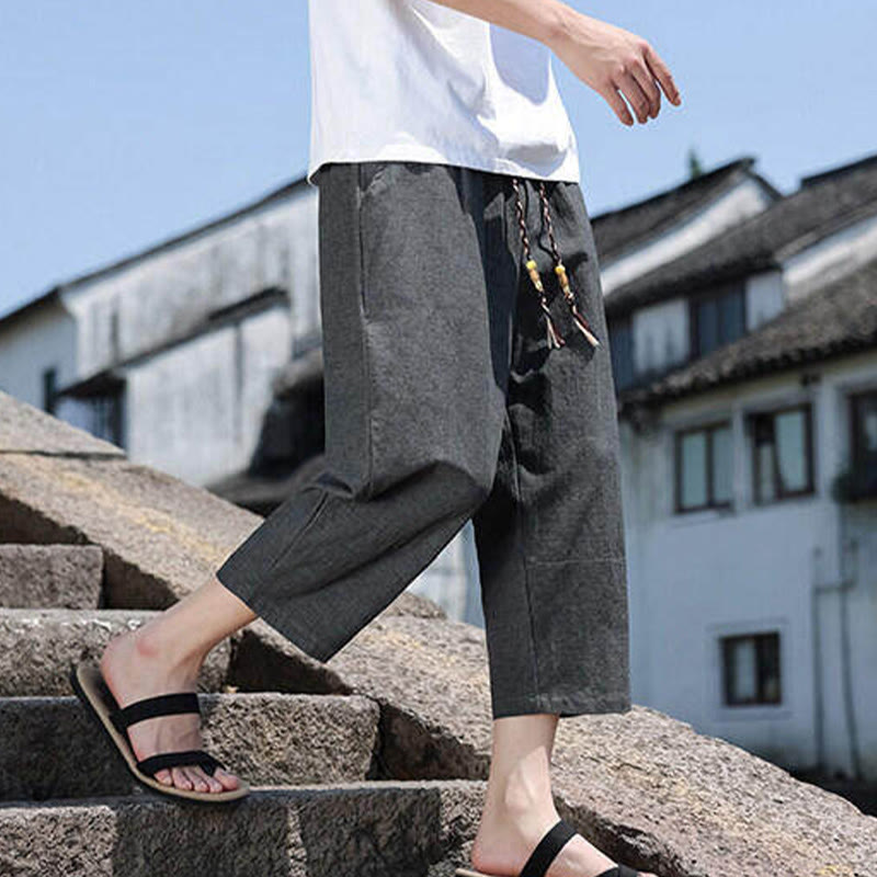 Buddha Stonesカジュアル織りビーズウエストロープメンズ7-8丈スパンデックスパンツ ポケット付き - image 6