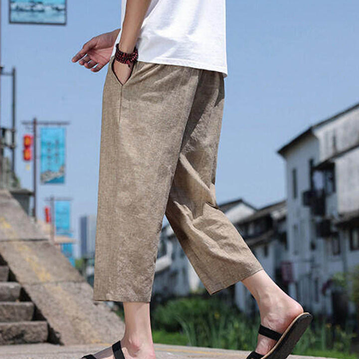 Buddha Stonesカジュアル織りビーズウエストロープメンズ7-8丈スパンデックスパンツ ポケット付き - image 14