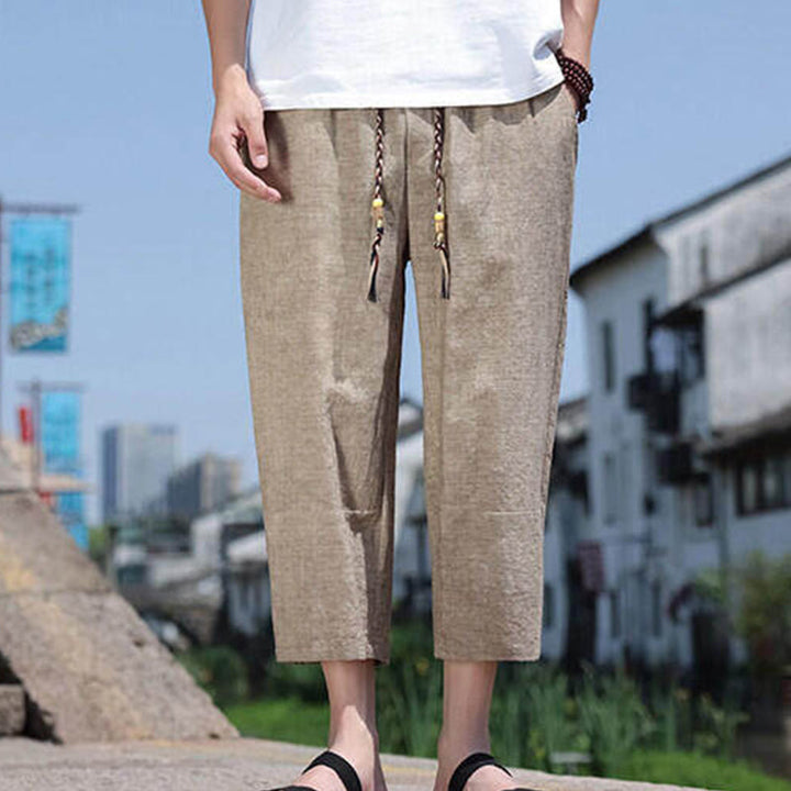 Buddha Stonesカジュアル織りビーズウエストロープメンズ7-8丈スパンデックスパンツ ポケット付き - タン - US/UK/AU46、 EU56 (5XL) - image 12