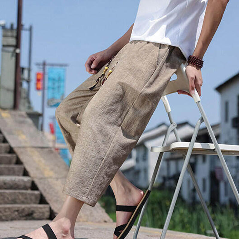 Buddha Stonesカジュアル織りビーズウエストロープメンズ7-8丈スパンデックスパンツ ポケット付き - image 17