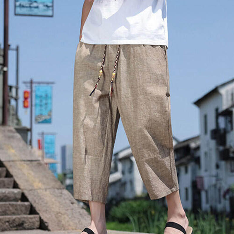Buddha Stonesカジュアル織りビーズウエストロープメンズ7-8丈スパンデックスパンツ ポケット付き - image 15