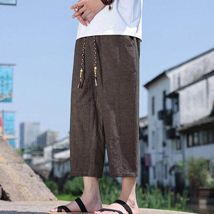Buddha Stonesカジュアル織りビーズウエストロープメンズ7-8丈スパンデックスパンツ ポケット付き - image 19