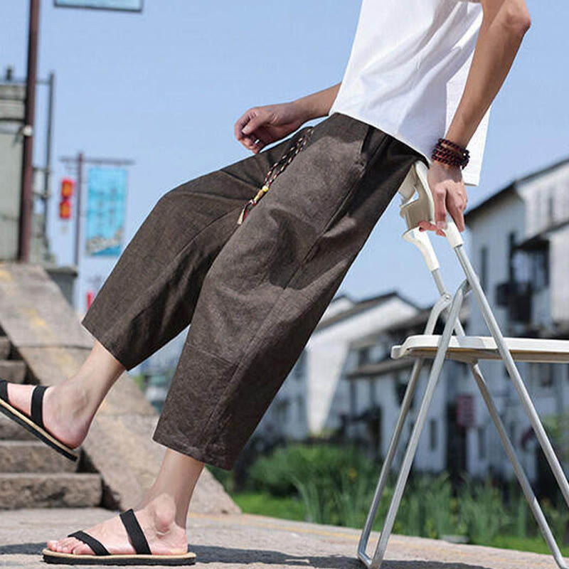 Buddha Stonesカジュアル織りビーズウエストロープメンズ7-8丈スパンデックスパンツ ポケット付き - image 24
