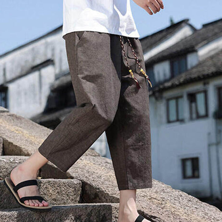 Buddha Stonesカジュアル織りビーズウエストロープメンズ7-8丈スパンデックスパンツ ポケット付き - image 22