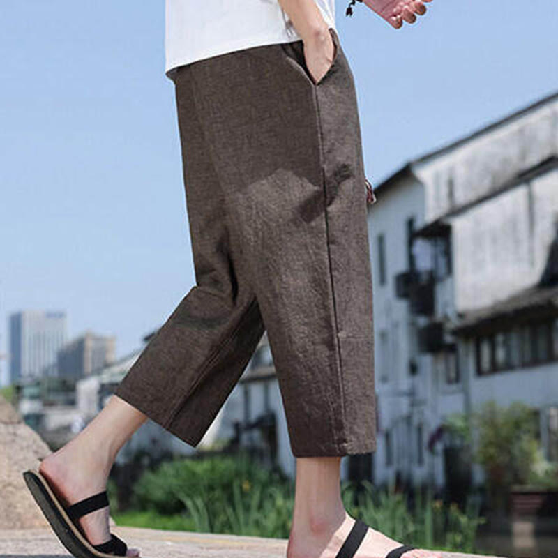 Buddha Stonesカジュアル織りビーズウエストロープメンズ7-8丈スパンデックスパンツ ポケット付き - image 22