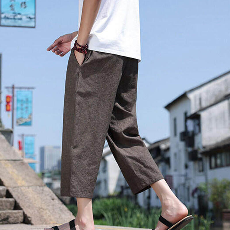 Buddha Stonesカジュアル織りビーズウエストロープメンズ7-8丈スパンデックスパンツ ポケット付き - image 25