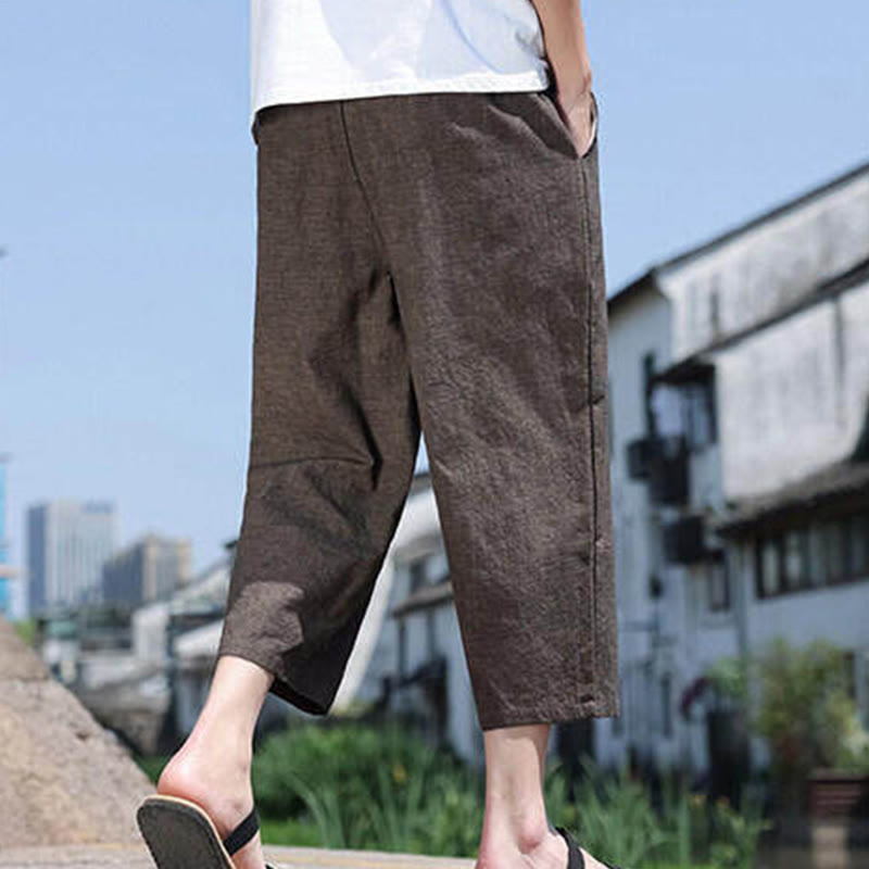 Buddha Stonesカジュアル織りビーズウエストロープメンズ7-8丈スパンデックスパンツ ポケット付き - image 20