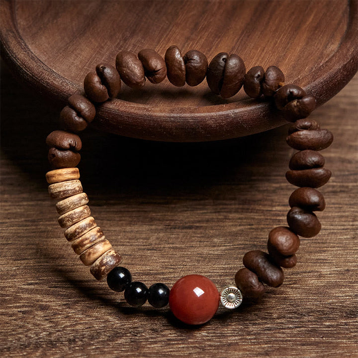 Buddha Stones天然コーヒー豆 赤瑪瑙 ココナッツシェルビーズ ブレスレット - image 3