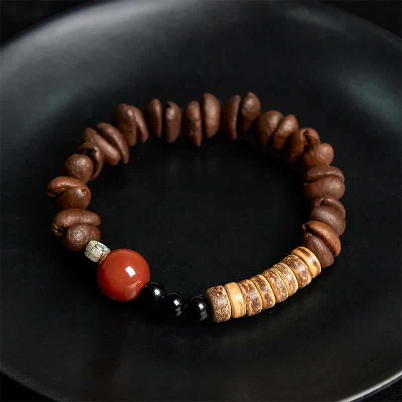 Buddha Stones天然コーヒー豆 赤瑪瑙 ココナッツシェルビーズ ブレスレット - image 4