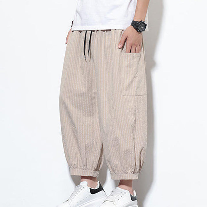 Buddha Stonesカジュアルストライプ メンズ コットン 7-8丈 ハーレムパンツ ポケット付き - image 4