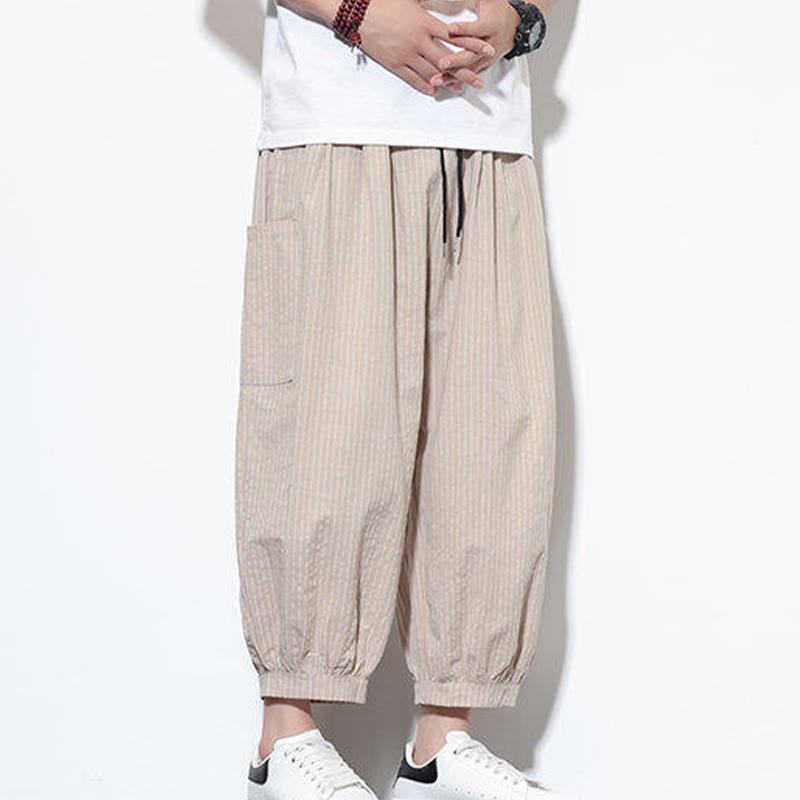 Buddha Stonesカジュアルストライプ メンズ コットン 7-8丈 ハーレムパンツ ポケット付き - image 5