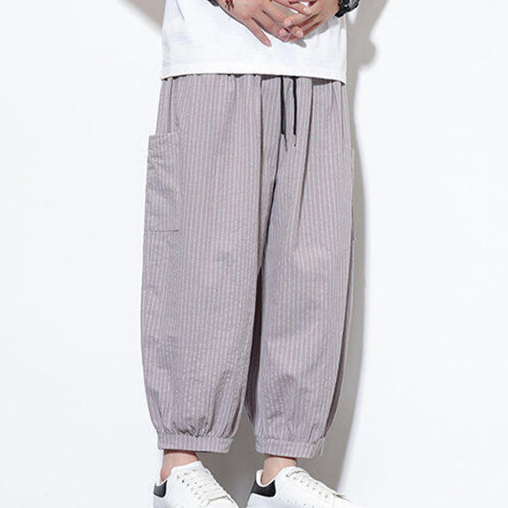 Buddha Stonesカジュアルストライプ メンズ コットン 7-8丈 ハーレムパンツ ポケット付き - image 10