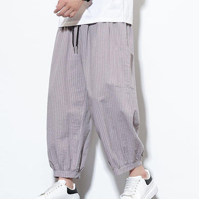 Buddha Stonesカジュアルストライプ メンズ コットン 7-8丈 ハーレムパンツ ポケット付き - image 16