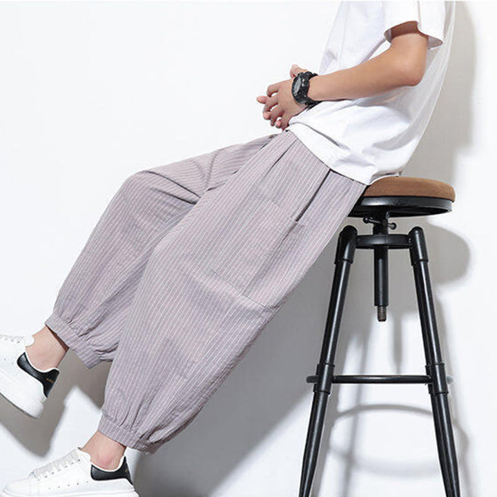 Buddha Stonesカジュアルストライプ メンズ コットン 7-8丈 ハーレムパンツ ポケット付き - image 20
