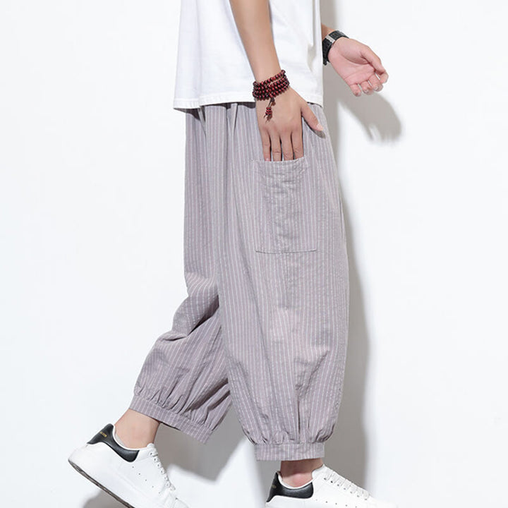 Buddha Stonesカジュアルストライプ メンズ コットン 7-8丈 ハーレムパンツ ポケット付き - image 17