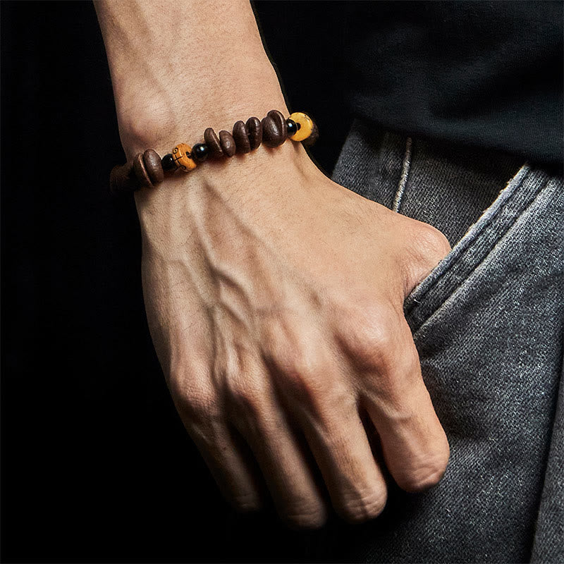 Buddha Stones天然コーヒー豆 ヤク骨ビーズ ブレスレット