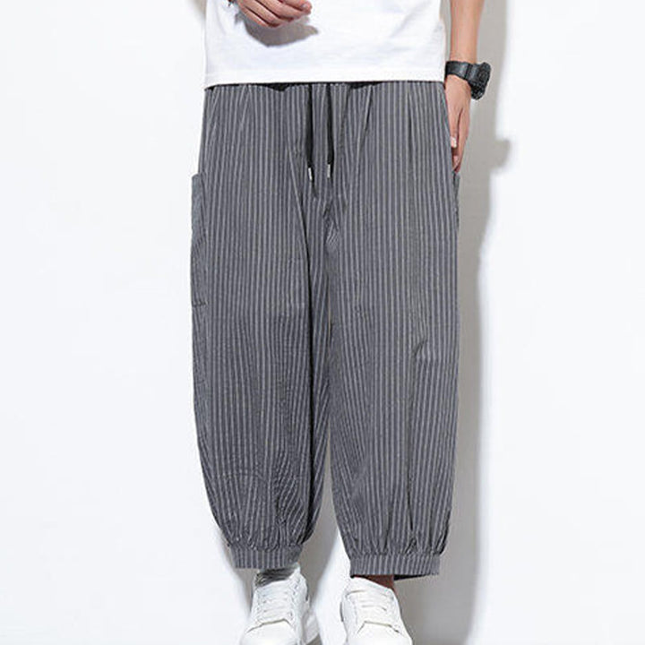 Buddha Stonesカジュアルストライプ メンズ コットン 7-8丈 ハーレムパンツ ポケット付き - image 24