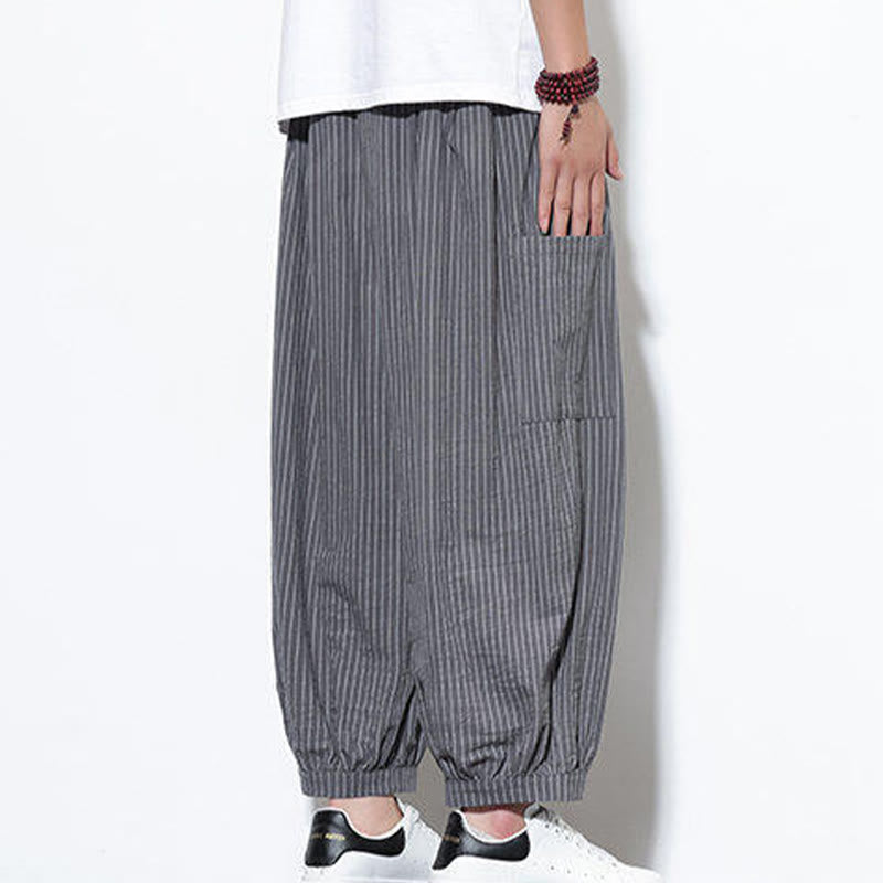 Buddha Stonesカジュアルストライプ メンズ コットン 7-8丈 ハーレムパンツ ポケット付き - image 27