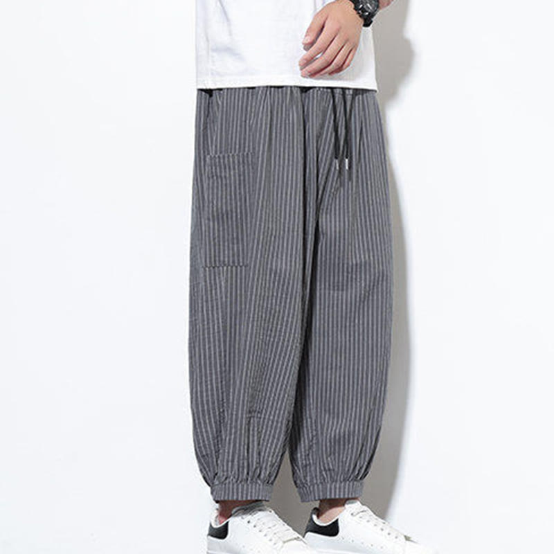 Buddha Stonesカジュアルストライプ メンズ コットン 7-8丈 ハーレムパンツ ポケット付き - image 22