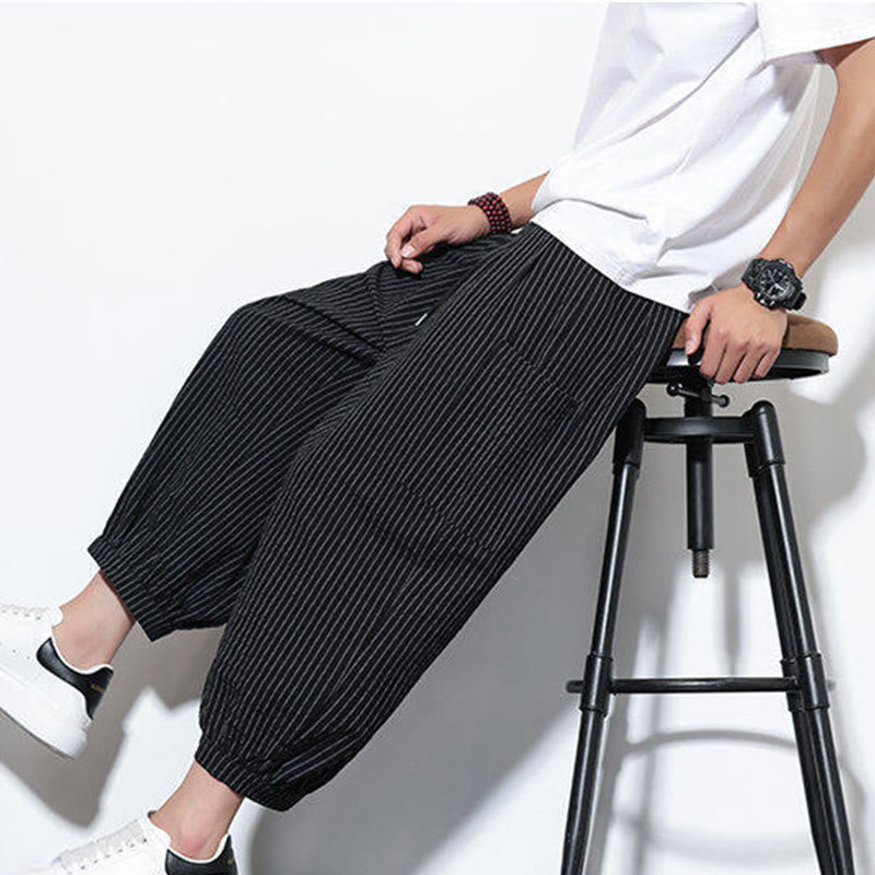 Buddha Stonesカジュアルストライプ メンズ コットン 7-8丈 ハーレムパンツ ポケット付き - image 36