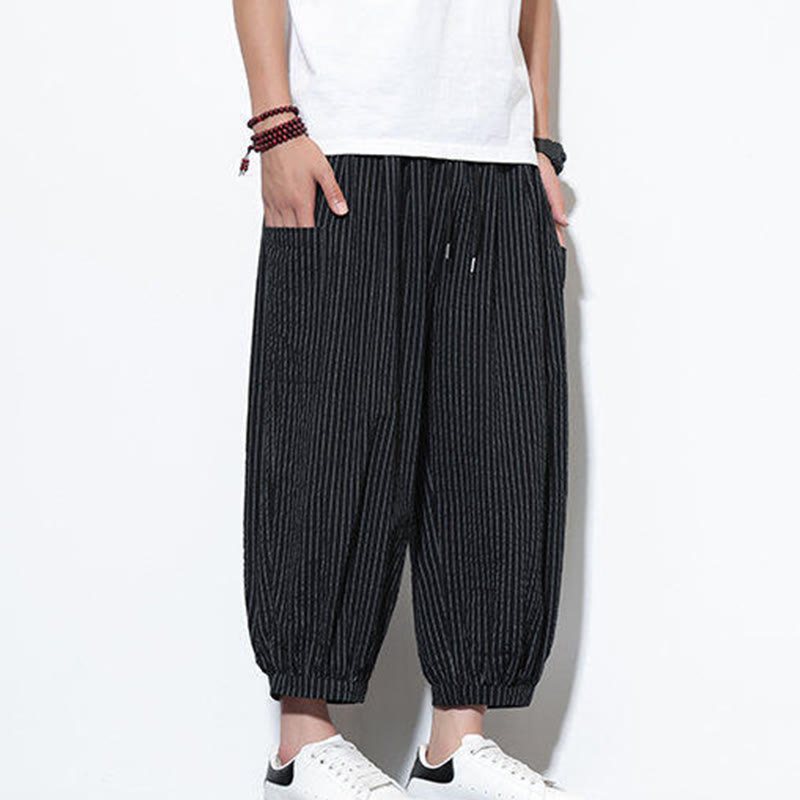 Buddha Stonesカジュアルストライプ メンズ コットン 7-8丈 ハーレムパンツ ポケット付き - image 31