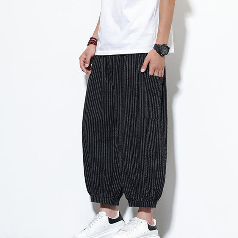 Buddha Stonesカジュアルストライプ メンズ コットン 7-8丈 ハーレムパンツ ポケット付き - image 34