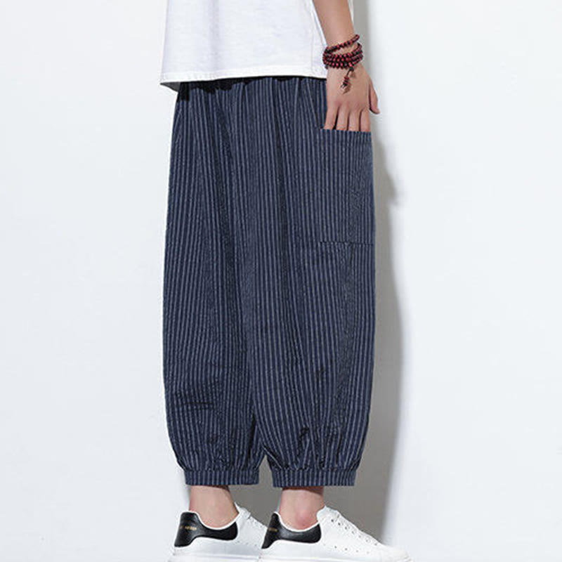 Buddha Stonesカジュアルストライプ メンズ コットン 7-8丈 ハーレムパンツ ポケット付き - image 40