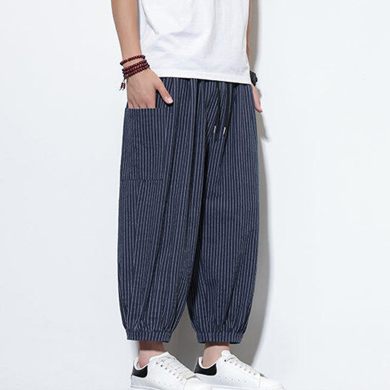 Buddha Stonesカジュアルストライプ メンズ コットン 7-8丈 ハーレムパンツ ポケット付き - image 41