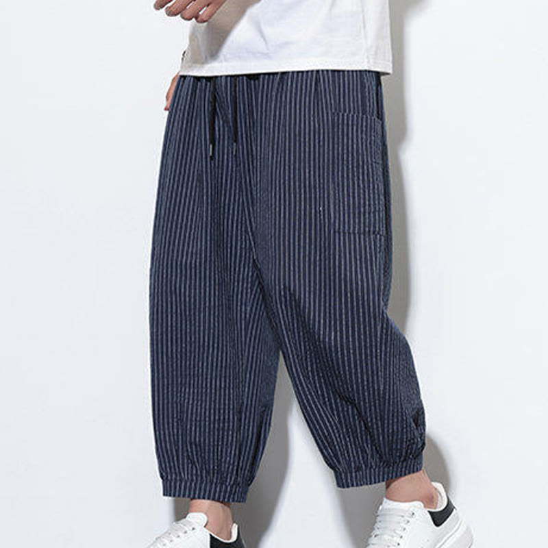 Buddha Stonesカジュアルストライプ メンズ コットン 7-8丈 ハーレムパンツ ポケット付き - image 42