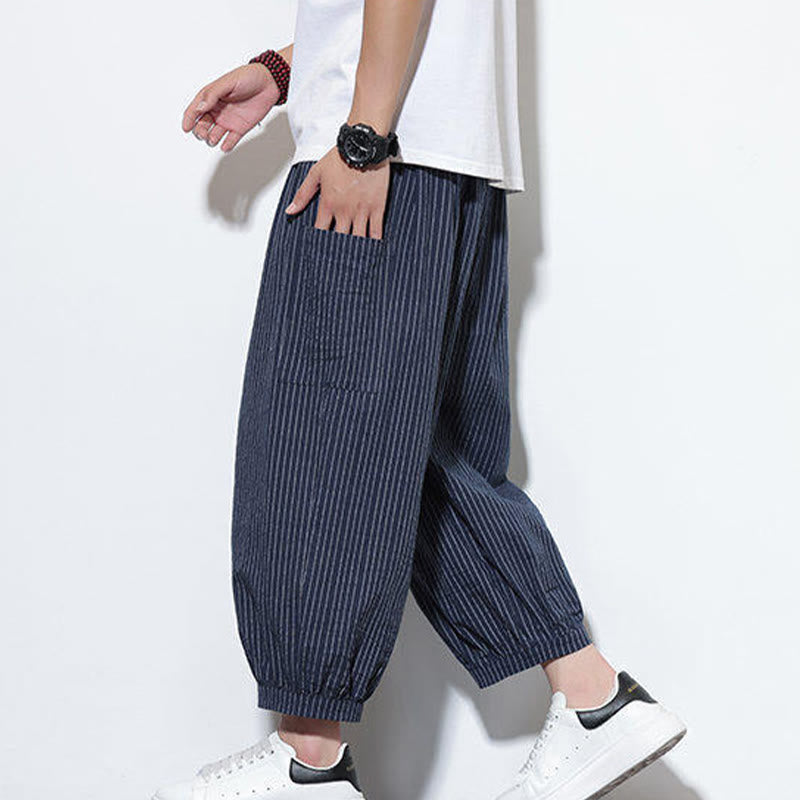 Buddha Stonesカジュアルストライプ メンズ コットン 7-8丈 ハーレムパンツ ポケット付き - image 46