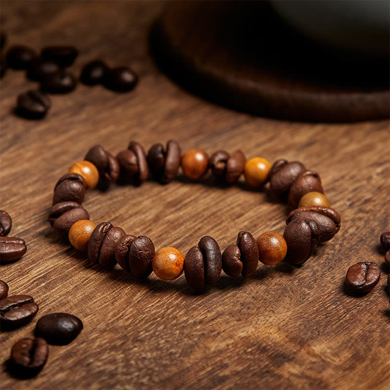 Buddha Stones天然コーヒー豆 グリーンサンダルウッド ポジティブブレスレット - image 3