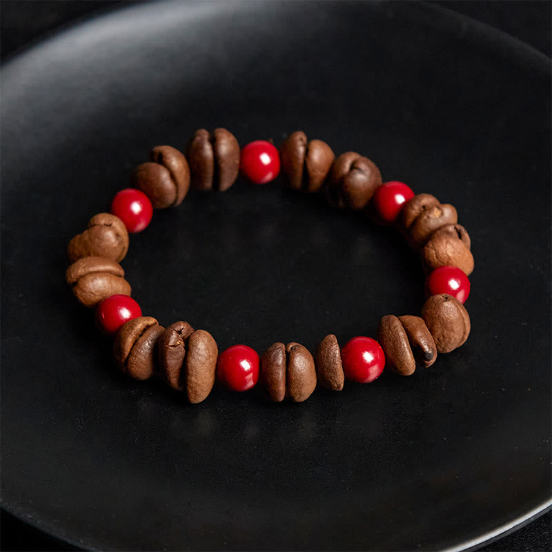 Buddha Stones天然コーヒー豆辰砂ビーズブレスレット - image 4