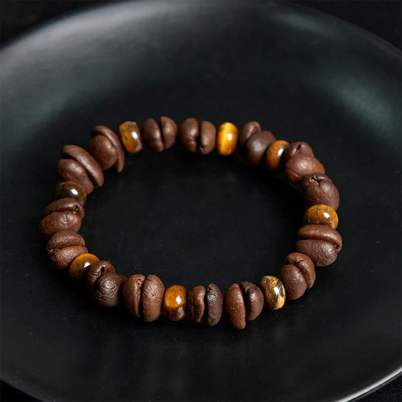Buddha Stones天然コーヒー豆 タイガーアイ グレージャスパー 溶岩石ビーズブレスレット - image 4