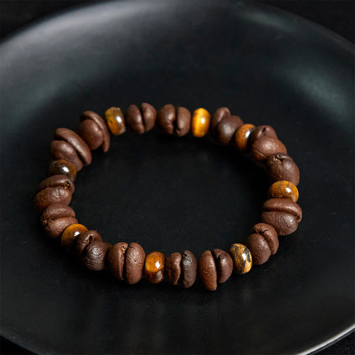 Buddha Stones天然コーヒー豆 タイガーアイ グレージャスパー 溶岩石ビーズブレスレット - image 4