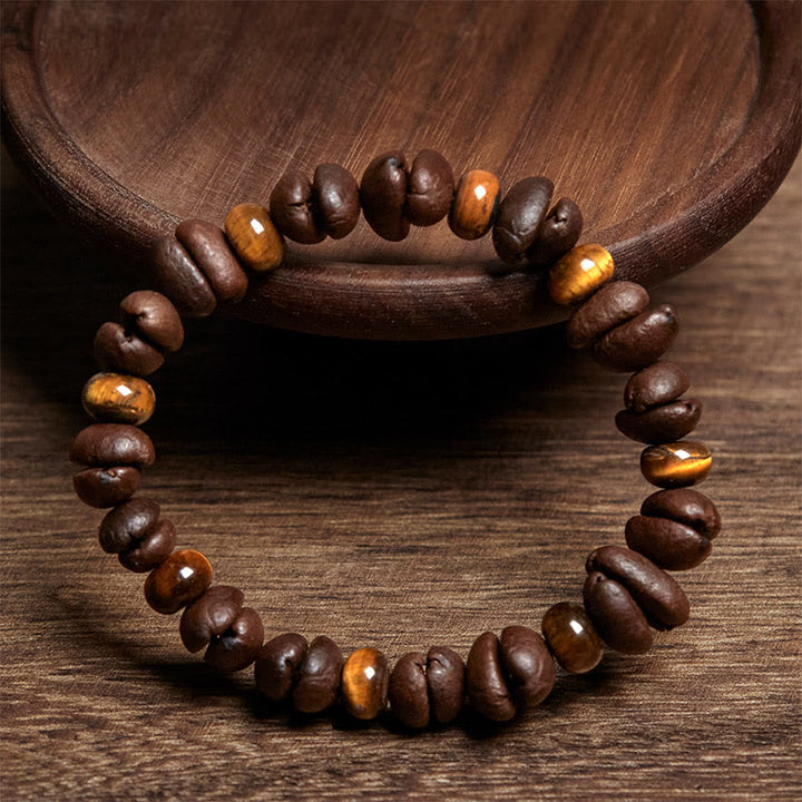 Buddha Stones天然コーヒー豆 タイガーアイ グレージャスパー 溶岩石ビーズブレスレット - image 2
