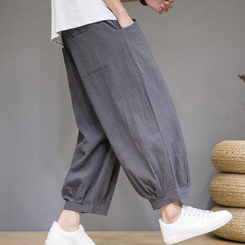 Buddha Stonesカジュアル 無地 メンズ コットン 7-8丈 ハーレムパンツ ポケット付き - image 5