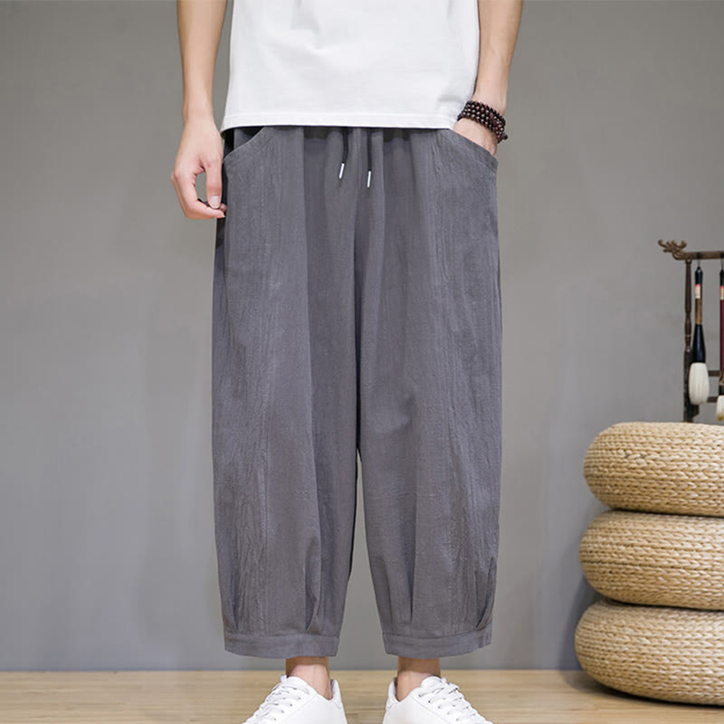 Buddha Stonesカジュアル 無地 メンズ コットン 7-8丈 ハーレムパンツ ポケット付き - image 2