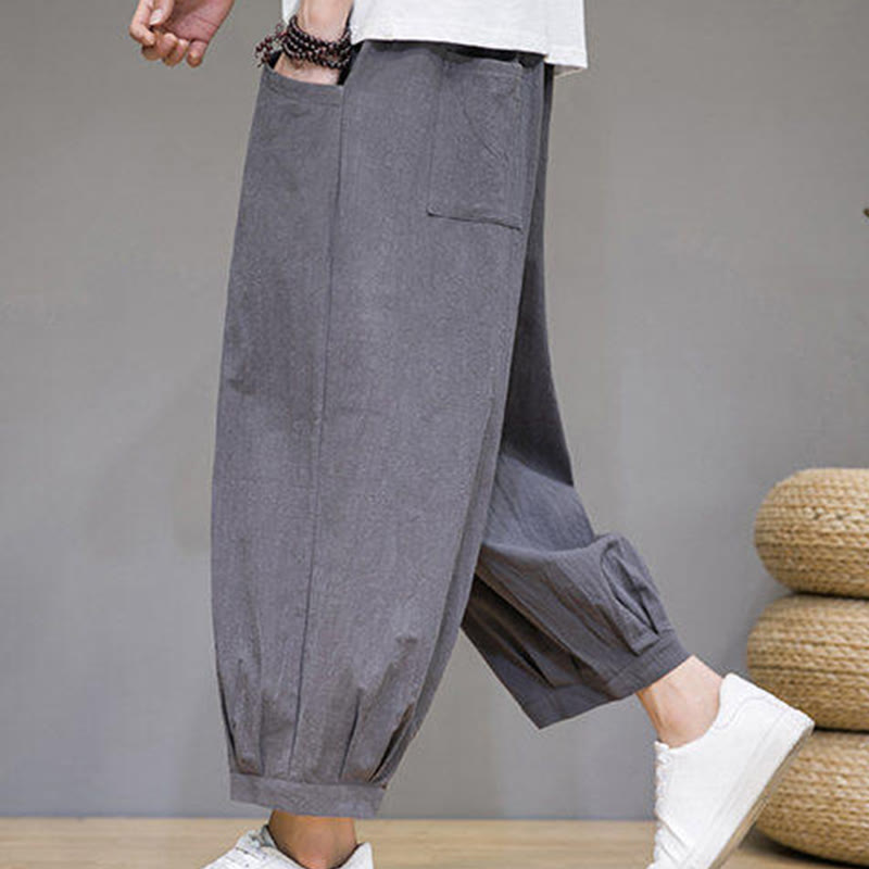 Buddha Stonesカジュアル 無地 メンズ コットン 7-8丈 ハーレムパンツ ポケット付き - image 1