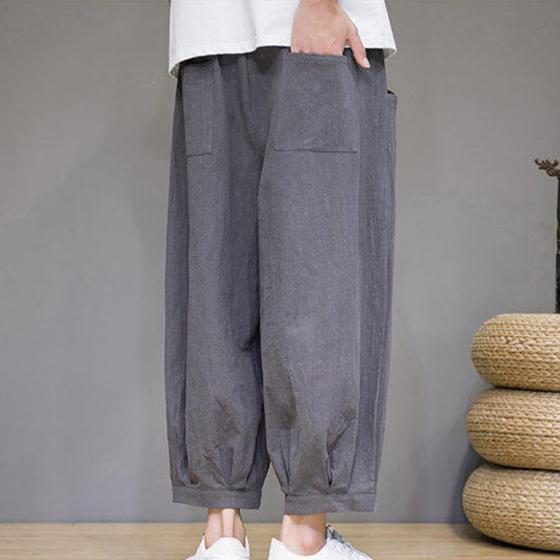 Buddha Stonesカジュアル 無地 メンズ コットン 7-8丈 ハーレムパンツ ポケット付き - image 4