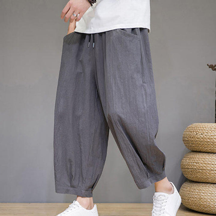 Buddha Stonesカジュアル 無地 メンズ コットン 7-8丈 ハーレムパンツ ポケット付き - 薄暗い灰色 - US/UK/AU46、 EU56 (5XL) - image 0
