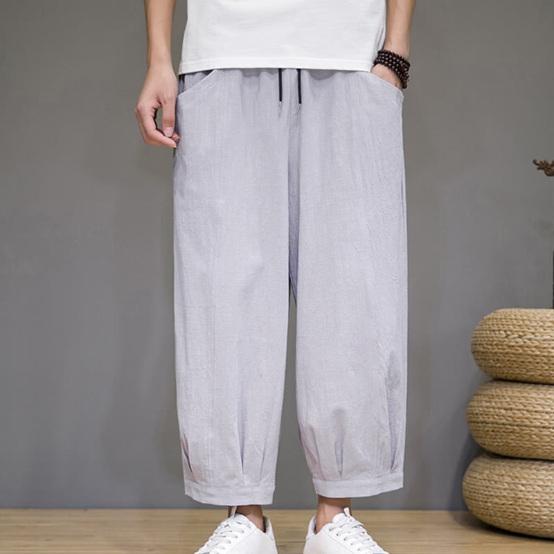Buddha Stonesカジュアル 無地 メンズ コットン 7-8丈 ハーレムパンツ ポケット付き - ライトグレー - US/UK/AU46、 EU56 (5XL) - image 9