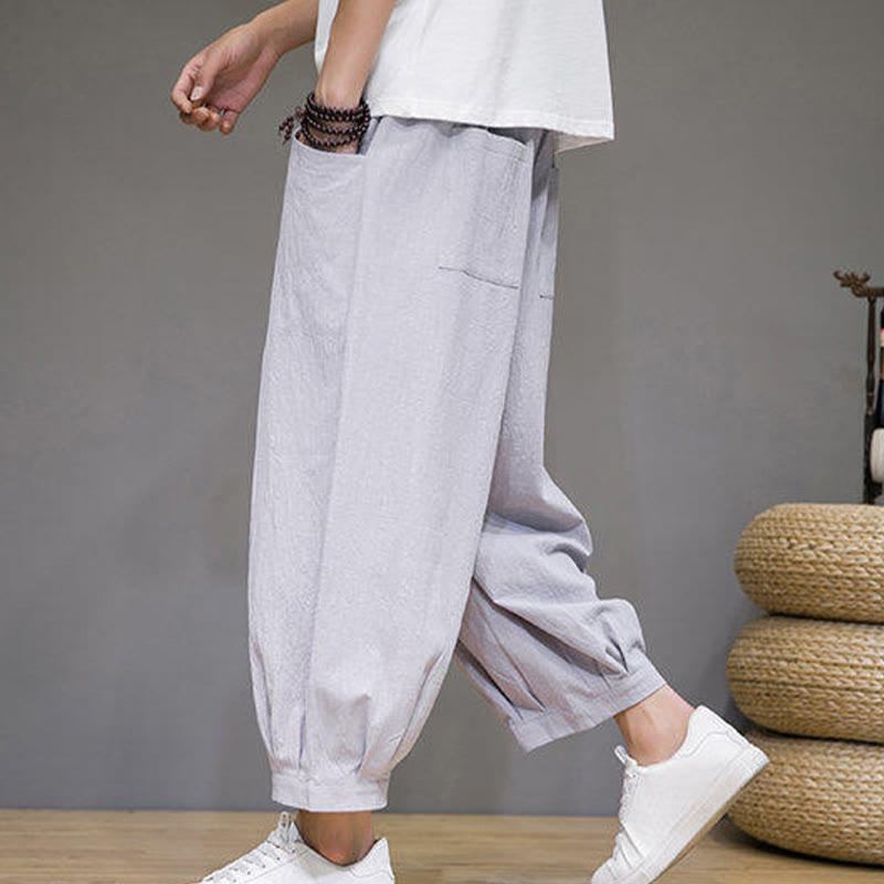 Buddha Stonesカジュアル 無地 メンズ コットン 7-8丈 ハーレムパンツ ポケット付き - image 12