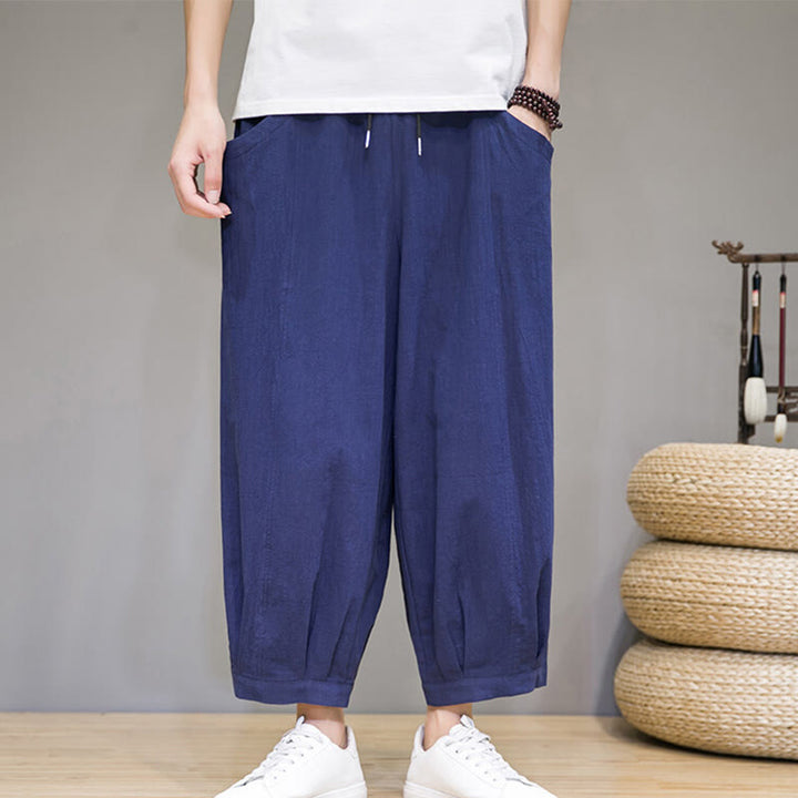 Buddha Stonesカジュアル 無地 メンズ コットン 7-8丈 ハーレムパンツ ポケット付き - ミディアムブルー - US/UK/AU46、 EU56 (5XL) - image 28