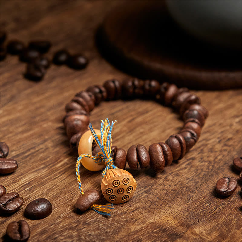 Buddha Stones、天然蓮の実、コーヒー豆、ウェンジウッドの菩提樹の実のブレスレット - image 3